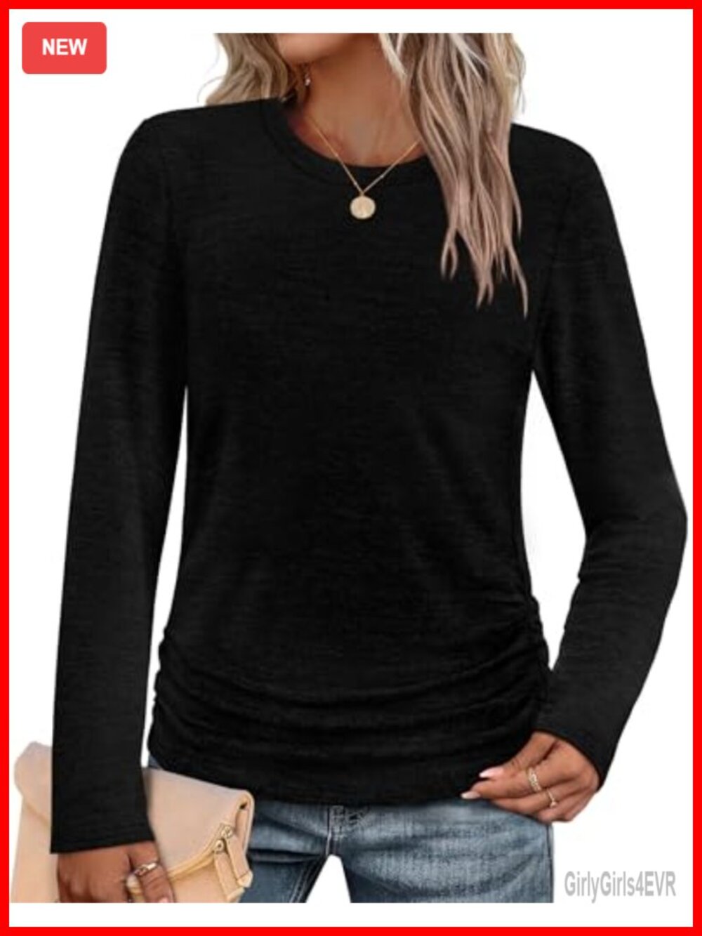 Sampeel Women's Long Sleeve Ruched Tunic Sweater Crew Neck Pullover